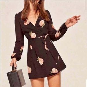 Reformation wrap mini dress rose floral print
